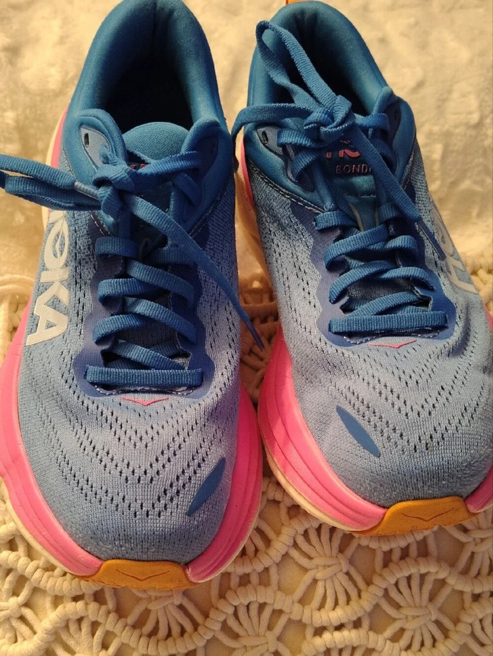 Hoka Women's Blue & Pink Bondi 8 Running Sneakers